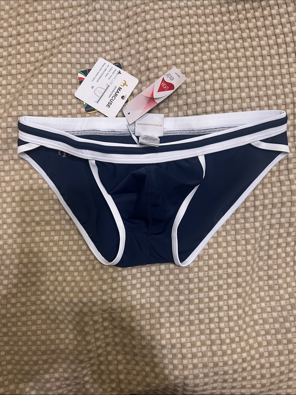 Marcuse Iconic Navy Blue Men's Swim Brief with White Trim